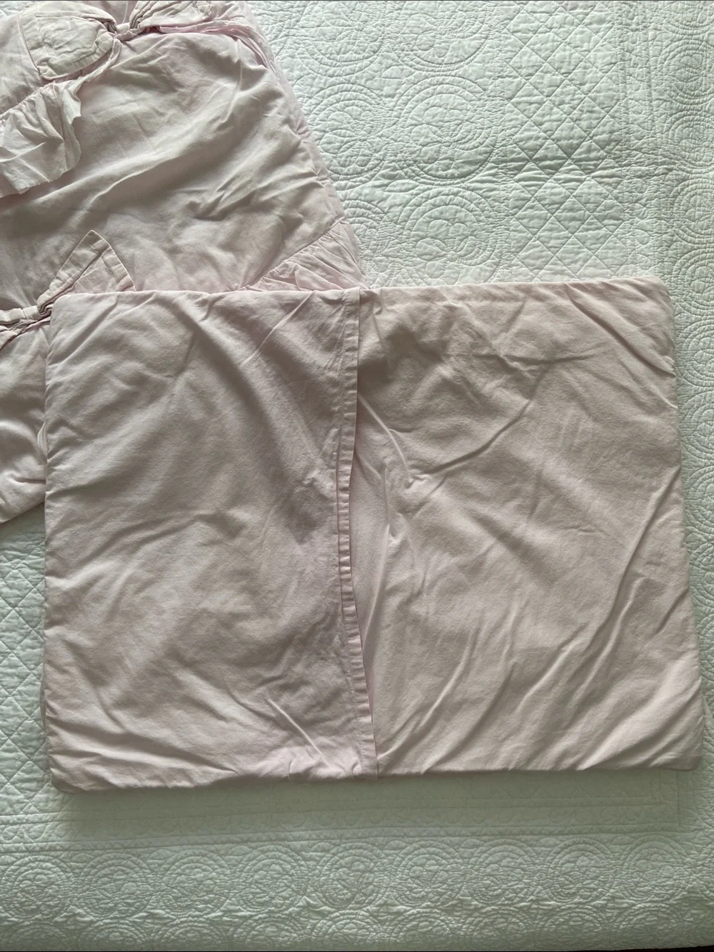 LoveShackFancy Pottery Barn Pale Pink Ruffle Bow Pillowcases Shams (Pair)
